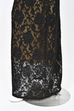 1997 Dolce & Gabbana Sheer Black Stretch Lace Built-In Bra Slip Gown