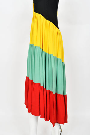 1970 Ossie Clark Vogue Documented Traffic-Light Block Color Crepe Dress