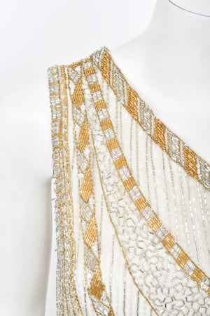 1984 Bob Mackie Couture Ivory Beaded Silk One-Shoulder Goddess Gown