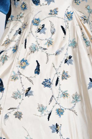 1956 Jacques Griffe Haute Couture Documented Embroidered Beaded Ivory Satin Gown