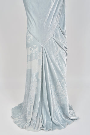 2006 Christian Dior by John Galliano Ice Blue Silk Velvet Asymmetric Draped Bias-Cut Gown