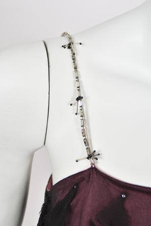 1998 Versace Runway Purple & Black 'Petal' Silk Chiffon Crystal-Straps Mini Dress