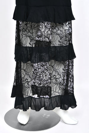 1994 Chanel by Karl Lagerfeld Cruise Collection Sheer Black Lace Ruffle-Trim Lingerie Gown