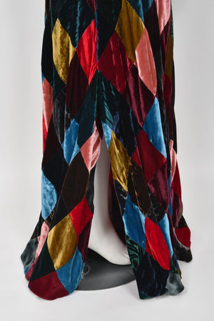 1994 Dolce & Gabbana Editorial Runway Multicolored Patchwork Velvet Gown
