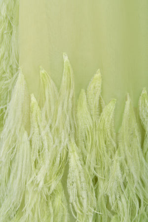 1968 Christian Dior Haute Couture Maria Felix Owned Chartreuse Silk Feather Gown