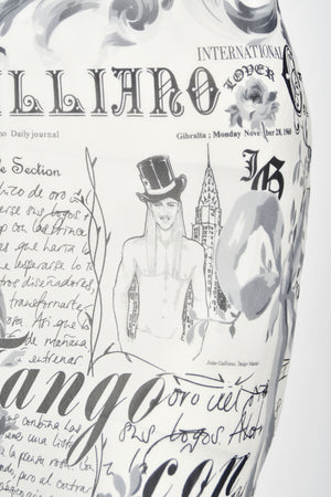 2006 John Galliano Documented Newspaper Print Silk Chiffon Bias-Cut Slip Dress