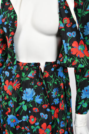 1972 Yves Saint Laurent Haute Couture Documented Floral Silk Collar Cuff Gown