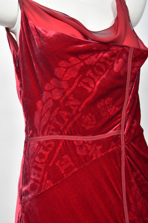 2006 Christian Dior by Galliano Ruby Red Velvet Asymmetric Draped Bias-Cut Gown