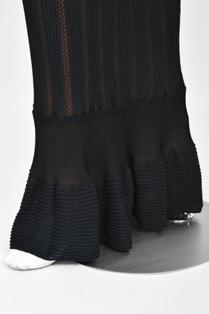 1996 Azzedine Alaia Black Nude-Illusion Knit Bodycon Floor Length Gown