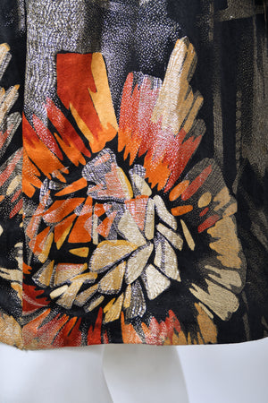 1920's Metallic Art-Deco Floral Lamé & Fox Fur Dolman-Sleeve Flapper Coat