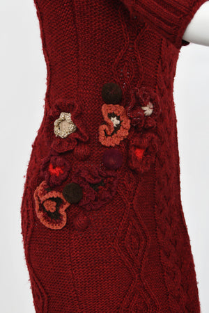 2005 Alexander McQueen Runway Burgundy Wool Knit Hourglass Sweater Dress