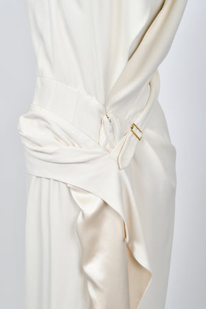 2000 Christian Dior by John Galliano Ivory Crepe Cut-Out Asymmetric Draped Dress