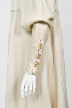 1973 Bill Gibb Couture Embroidered Ivory Satin Mutton-Sleeve Jacket & Vest