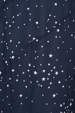 1998 Moschino Runway Navy Blue Sheer Silk Chiffon Star Motif Rhinestone Maxi Slip Dress