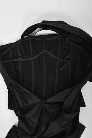 1986 Chanel Documented Runway Black Pleated Silk One-Shoulder Hourglass Gown