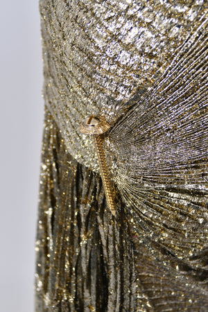 1994 Gianni Versace Couture Runway Metallic Gold Pleated Lamè High-Slit Gown