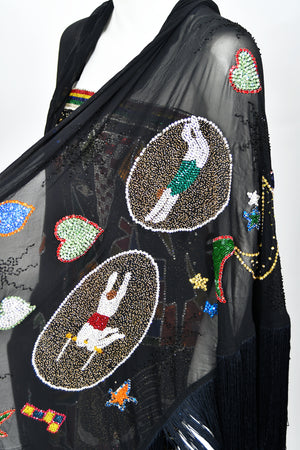1989 Gianni Versace Haute Couture Beaded Circus Novelty Strapless Gown and Shawl
