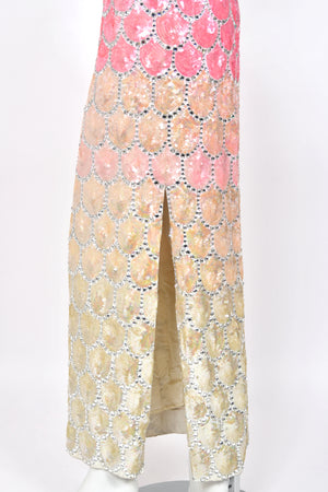 1950's Custom Couture Fully Sequin Pink Ombré Rhinestone Hourglass Gown w/ Gloves