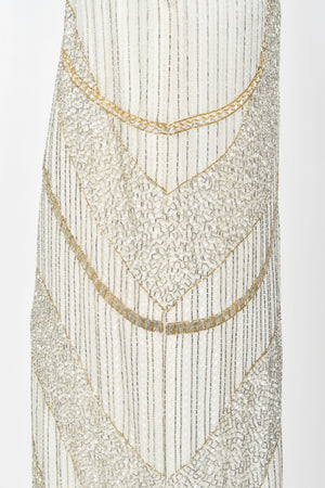 1984 Bob Mackie Couture Ivory Beaded Silk One-Shoulder Goddess Gown