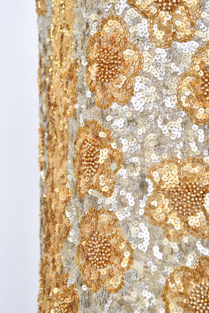 1920's French Couture Metallic Gold Beaded Sequin Cotton-Net Flapper Dress