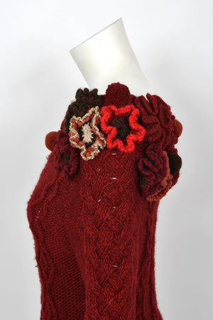 2005 Alexander McQueen Runway Burgundy Wool Knit Hourglass Sweater Dress