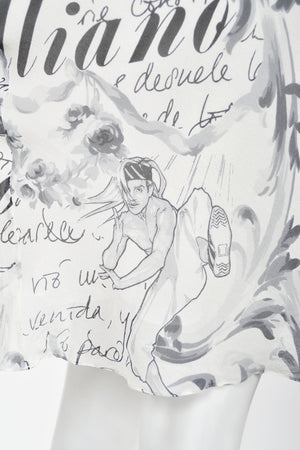 2006 John Galliano Documented Newspaper Print Silk Chiffon Bias-Cut Slip Dress