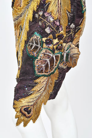 1970's Embroidered Peacock Motif Beaded Silk Couture Dance Dress
