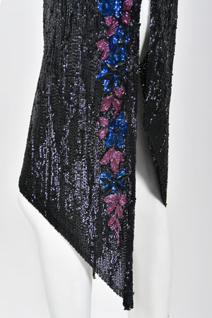 1920's Beaded Sequin Sheer-Net Butterfly Motif Asymmetric Flapper Dress