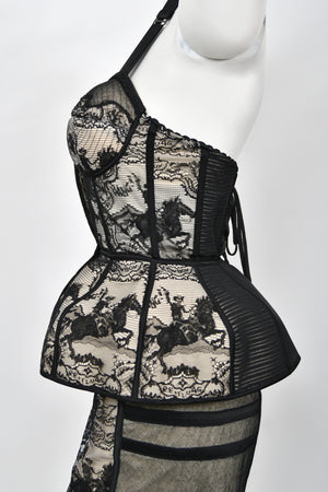 1988 Jean Paul Gaultier Documented Cowboy Lace 'Cone Bra' Bustier Lingerie Set