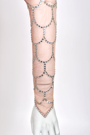 1950's Custom Couture Fully Sequin Pink Ombré Rhinestone Hourglass Gown w/ Gloves