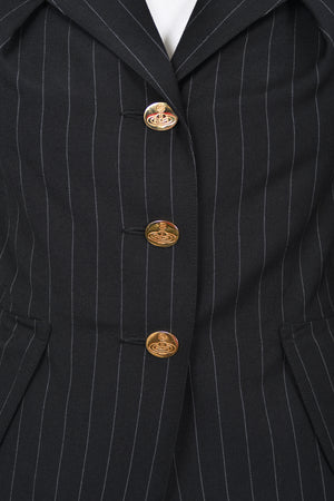 1994 Vivienne Westwood Pinstripe Wool Jacket & High-Low Trained Skirt Ensemble