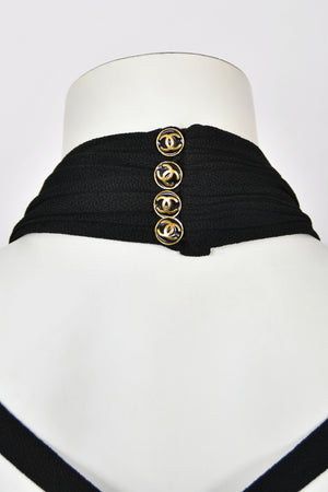 1995 Chanel by Karl Lagerfeld Iconic Runway Campaign Black Cut-Out High Slit Maxi Dress