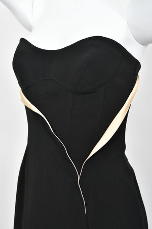 1999 Thierry Mugler Black & Ivory Strapless Bustier Hourglass High-Slit Gown