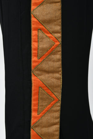 1950's Yma Sumac Custom Couture Black & Orange Silk Hourglass Gown Ensemble