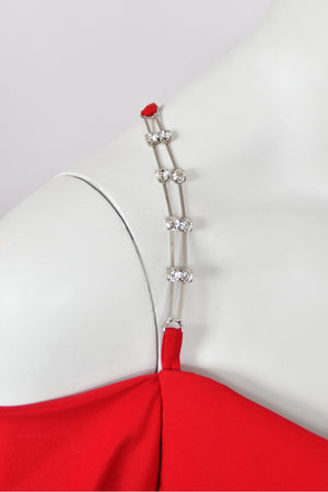 2000 Raquel Welch Custom Couture Ruby-Red Silk Bustier Hourglass Trained Gown