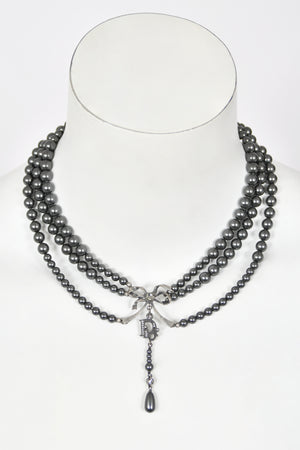 2007 Christian Dior by John Galliano Couture Runway Gunmetal Pearl Necklace & Chandelier Earrings
