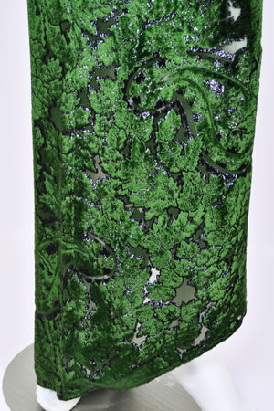 1990 Geoffrey Beene Couture 'Green Leaves' Sheer Devoré Velvet One-Sleeve Hourglass Gown