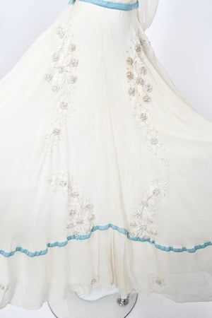 1975 Thea Porter Couture Ivory Silk Embroidered Floral Billow-Sleeve 'Gypsy' Dress