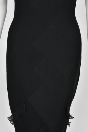 2004 Christian Dior by John Galliano Black Stretch Knit Ruffle-Hem Hourglass Dress