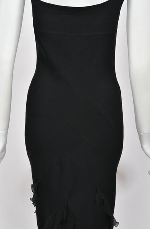 2004 Christian Dior by John Galliano Black Stretch Knit Ruffle-Hem Hourglass Dress