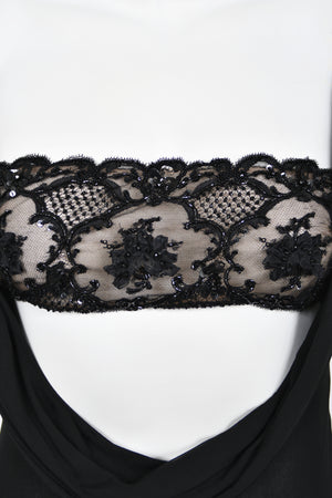 2004 Valentino Runway Beaded Bralette Draped Sheer Silk Cut-Out Gown