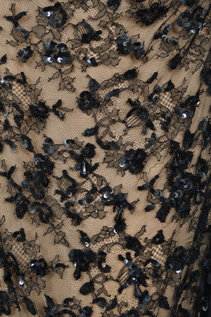 2009 Valentino Black Silk & Beaded Sheer Illusion Lace Strapless Bustier Gown