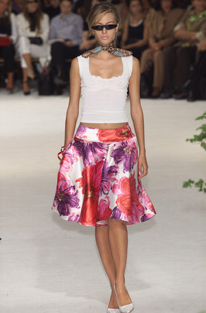 2001 Dolce & Gabbana Floral Stretch Silk Built-In Bra Hourglass Slip Dress