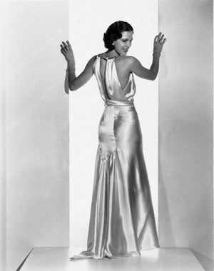 1930’s Ivory Leaf Motif & Blush Pink Silk Satin Floral Appliqué Bias-Cut Trained Couture Gown