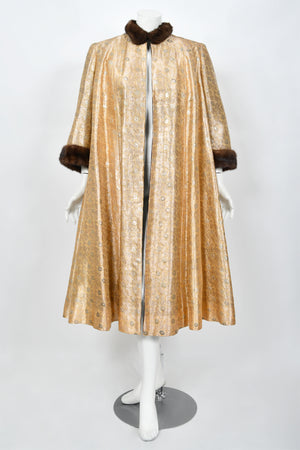 1949 Traina-Norell Couture Vogue Documented Metallic Gold Silk & Mink Swing Coat