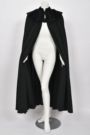 1983 Christian Dior Haute Couture Black Wool & Silk-Velvet Full Length Cape