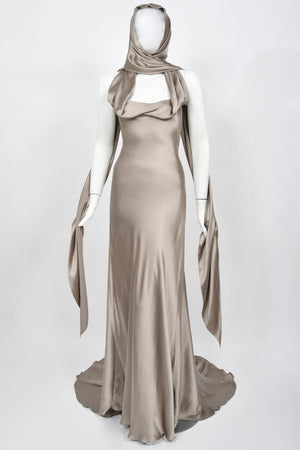 2014 Ralph Lauren Purple Label Platinum Silk Bias-Cut 'Old Hollywood' Gown w/ Optional Hood