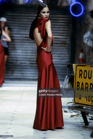 1999 John Galliano Maori Collection Wine Red Asymmetric High Slit Bias-Cut Gown