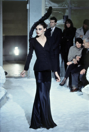 1995 John Galliano 'Dolores' Collection Runway Black Wool Jacket Hourglass Suit