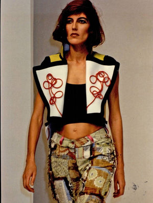 1991 John Galliano Documented Runway Black & Blue Military Inspired Cropped Vest